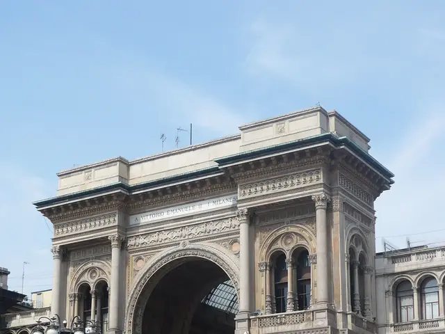 Eighteenth-century palace, painted a vibrant cotton candy hue, nestled amidst breathtaking gardens,...