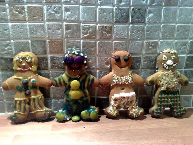 In this image I can see there are 4 dolls with different things on them.